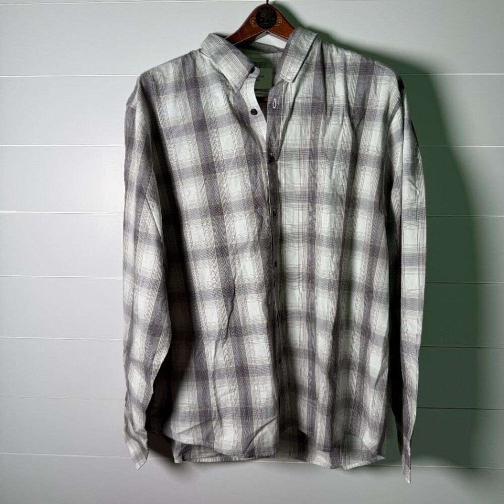 NWT Billy Reid XXL Standard Shadow Plaid Grey/Natural Button Down Shirt